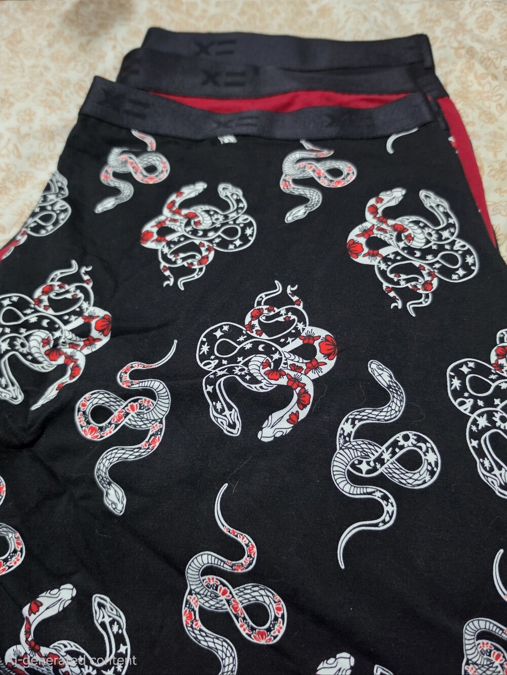 TomboyX 6" No Fly Boxer Briefs 3X 3Pack Year Of The Snake Print Black/Red Cotton